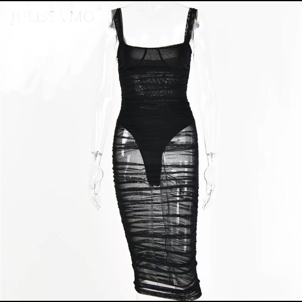 Mesh dress with inside lining body suit